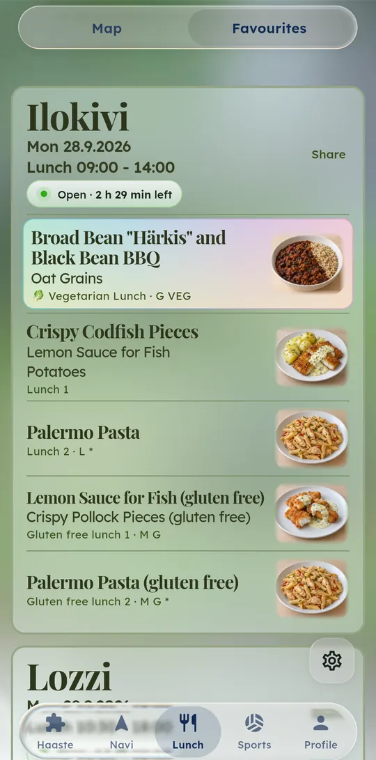 Menu with diet-friendly dishes highlighted